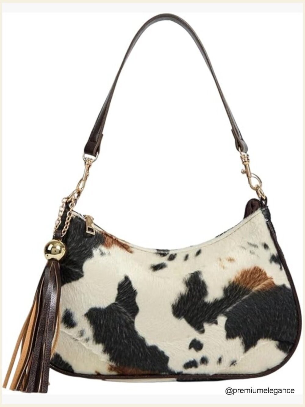 Faux Fur Cow Print Shoulder Bag with Tassel Pendant Retro Y2k Handbag